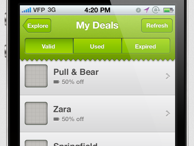 iPhone Deals App interface app deal deals iphone list mobitto tab tab bar tag thumb thumbnail