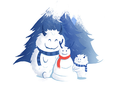 Happy Winter day! blue illustration snow white winter yeti