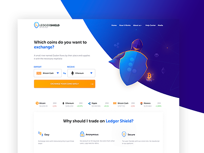 Crypto Exchange Homepage bitcoin blender blue coin crypto cryptocurrency exchange illustration knight orange trade