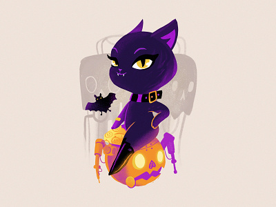 Halloween lady bat cat character cute design halloween illustration lady mascot pumpkin steampunk