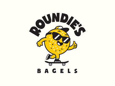 Roundie's Bagels bagel bakery branding character cute donut illustration logo logotype mascot shop skate skater