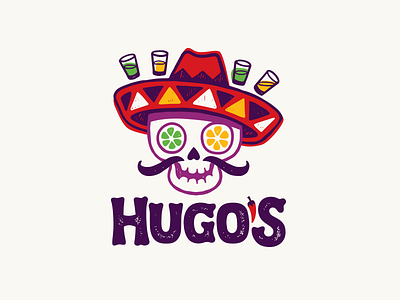 Hugo's bar chili day of the dead logo mexican restaurant skull sombrero tequila