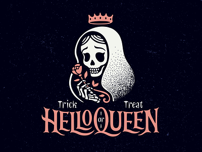 HelloQueen crown day of the dead halloween hello logo queen rose skull treat trick