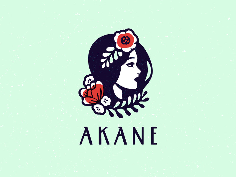 Akane color red flower hair wind illustration girl character logotype logo