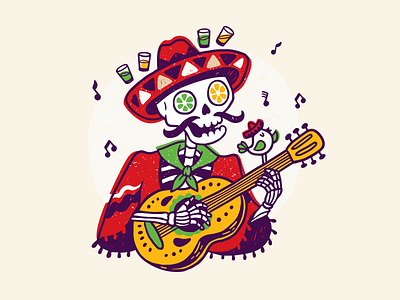 Hugo's bar concept design guitar identity illustration mexican package restaurant skeleton sombrero tequila