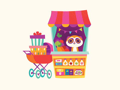 Lemur character children cute food illustrated map illustration kids lemur mall map shop