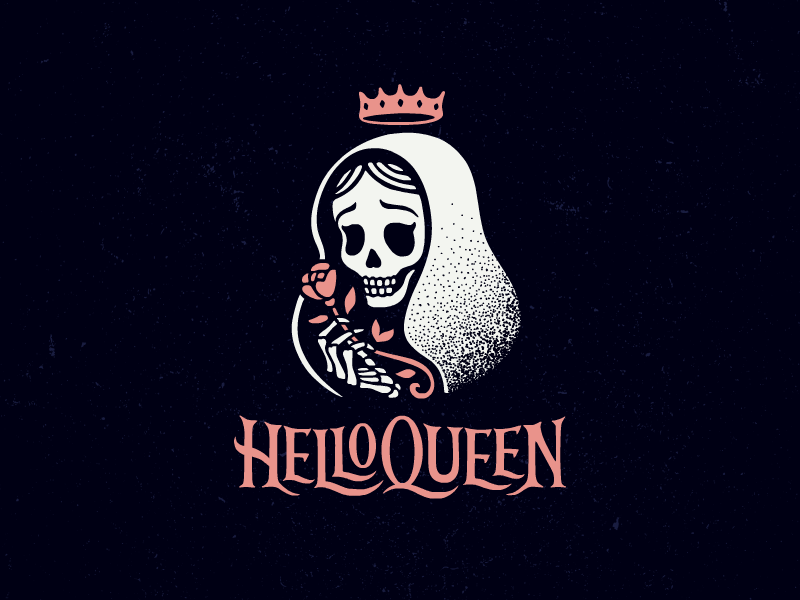Hello Queen art crown day of the dead girl halloween hello logo print queen rose skeleton skull woman
