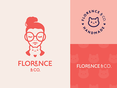 Florence & Co. cat character cute gift girl heart icon illustration logo logotype mark