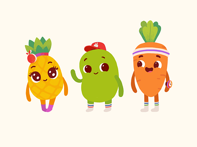 Juicy Bean bean carrot charcater cute fruits mascot pinapple vegetables