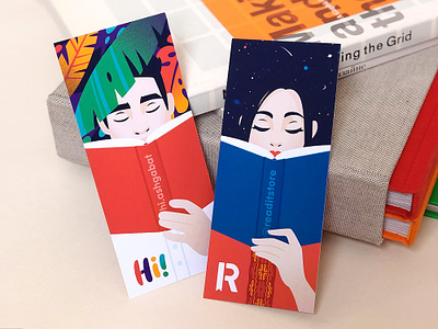 Bookmarks book bookmark branding character girl hiwow illustraion jungle man reading space