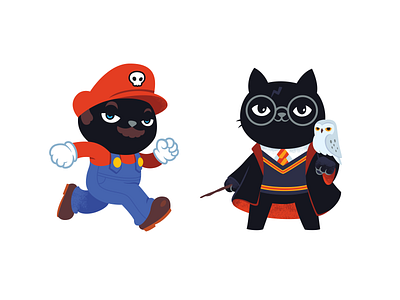 Aiwanju Stickers cat cat illustration character harrypotter illustration illustrator mario