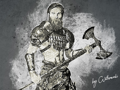 Warrior with an axe design graphic design illustration