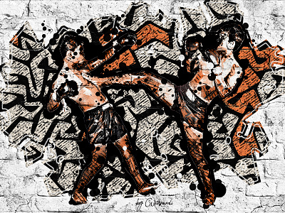 Graffiti Two thai boxers