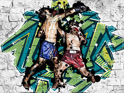 Graffiti Two thai boxers design graphic design illustration