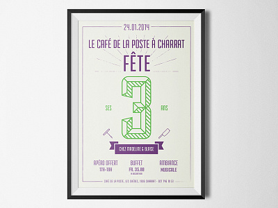 3 years - Cafe La Poste Charrat celebration food frame poster restaurant