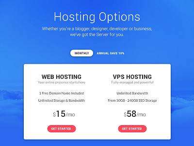 Pricing - Day 030 #DailyUi blue cloud dailyui hosting pricing