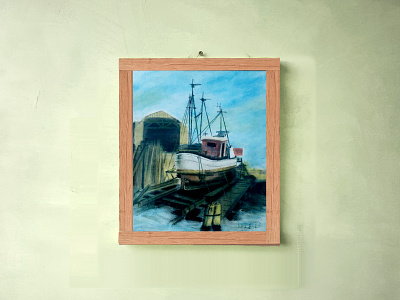 Coble pastel boat coble illustration painting pastel