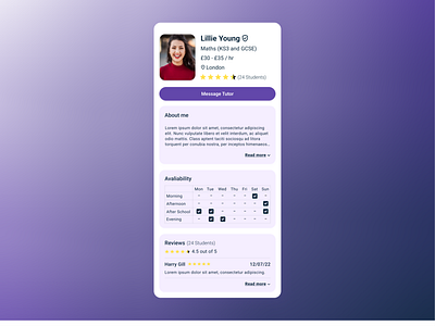 #DailyUI 006 - User Profile 006 app daily dailyui dailyui004 feedback figma mobile product profile purple tutor tutoring ui user user profile