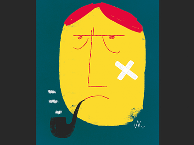 Grumpy Man cartoon illustration cartoon modern face head illustration man pipe smoker redhead spot illustration
