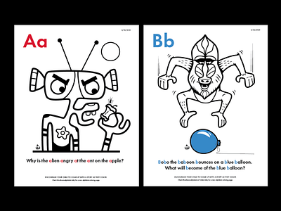 WALToONs Alphabet Preview alien alphabet alphabet book baboon cartoon childrens book childrens illustration coloring book illustration kidlitart storybook