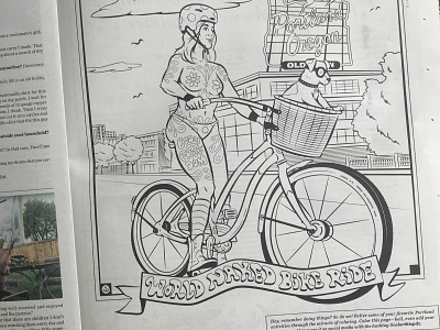WNBR Coloring Page bicycle biker with a dog blackandwhite coloring page coloring pages dog hippy illustration keep portland weird portland willamette week wnbr world naked bike ride
