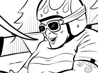 Coloring Page Detail black and white coloring page comic art emotion face goggles helmet illustration non binary thrilled expression