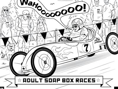 PDX Soap Box Derby adult coloring page coloring page editorial illustration illustration portland soap box derby soap box racer