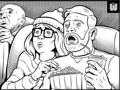 "At the Movies" Coloring Page at the movies coloring page horror movie illustration scared shocked surprised