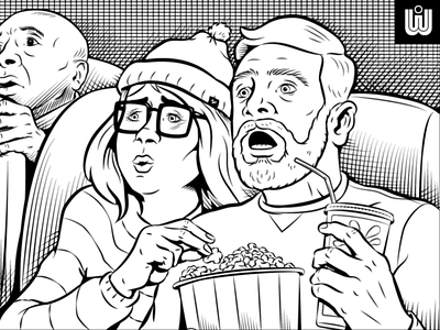 2022 Year In Review 2022 at the movies coloring book coloring book illustration couple date date night dating edi editorial illustration fear horror illustration milennials pfp shock year in review young couple