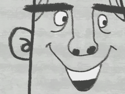 Vintage Man Likes Her Blue Eyeshadow close up leering looking smiling smile eyebrows cartoon man charcoal upa style cartoon modern