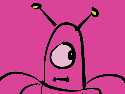 4-Armed Alien Cyclops Bug Thing in Fuschia alien bug cartoon critter cyclops kid lit art spot illustration