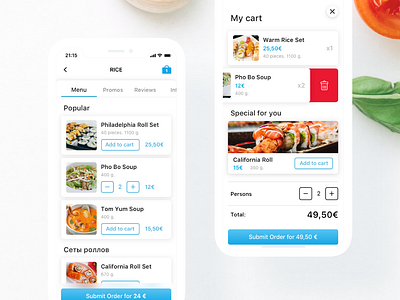 Food Order App app b2c checkout food app food order food ordering ios mobile restaurant sushi ui ux
