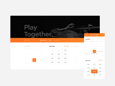 Calendar Time/Date UI - Pirate Studios black calendar clean desktop mobile orange pirate time white