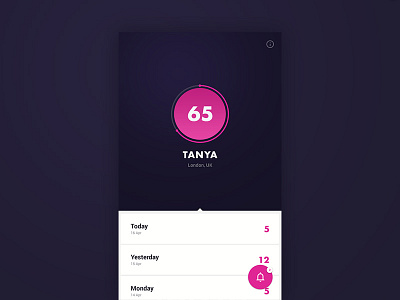 Playing with colours android app hero level list mobile pink profile purple stats ui ux
