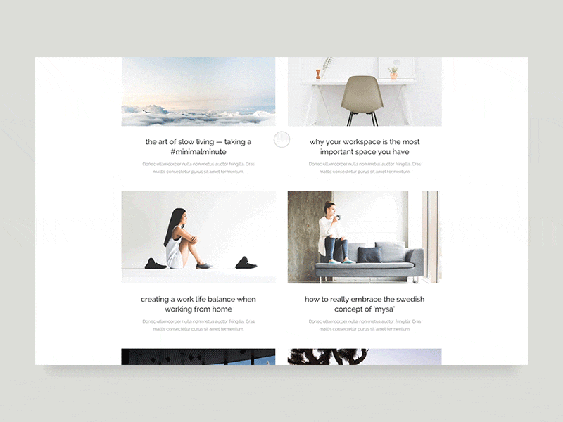 Article Transition desktop minimal white clean magazine blog article principle gif animation
