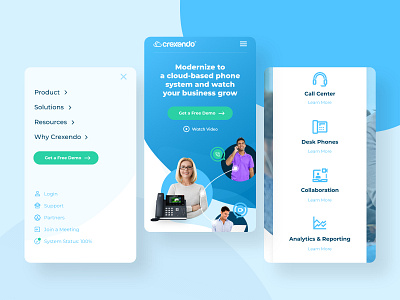 Crexendo Responsive Redesign Mobile Screens brand design brand development cloud communications creative direction mobile design mobile ui responsive ui design ux design voip web design