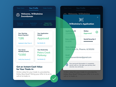 Mobile Financing Profile Screens