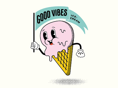 Good Vibes Ice Cream branding cartoon design fun graphic design icecream illustration retro
