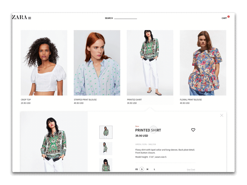 Zara online shopping redesign by 