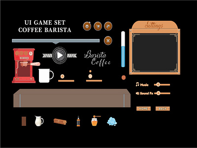 UI GAME SET COFFEE BARISTA 2d app design game graphic design illustration mobile typography ui vector