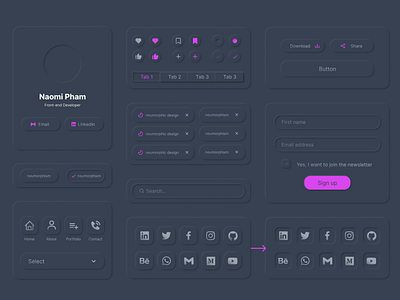 Neumorphic UI Kit (Dark) by Naomi Pham on Dribbble