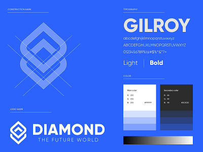 Diamond logo design and brand guidelines brand brand guideline brand identity branding business design diamond dribbble graphic design logo logotype minimalist mmehedi modern packaging startup typography ui