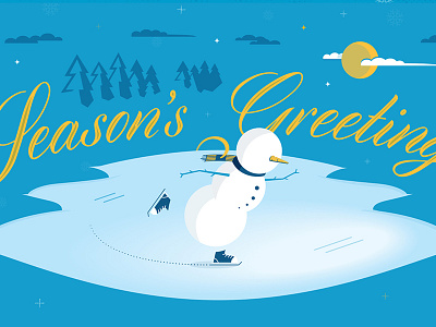 Snowman illustration seasons greetings skating snowman winter