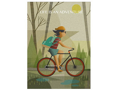 Life is an adventure. art biking fun girl graphic hiking illustration nature tree