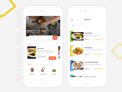 Food app-search/offers/menu app clean debut delicious flat food menu offers orange search simple ui
