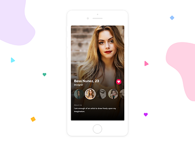 Dating app- Profile screen clean dating heart images minimal profile ui ux