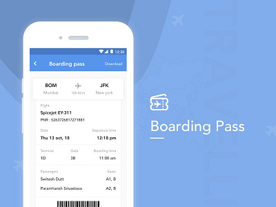 Boarding Pass blue boarding pass clean flight simple travel ui. ux