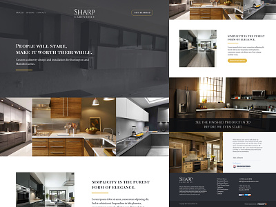 Sharp Cabinetry - Landing Page cabinetry contractor dark design flat design general contractor landing page modern serif white space woodworking
