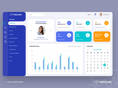 Mediline dashboard appointments calendar chart dashboard doctors medical patients payments ui ux