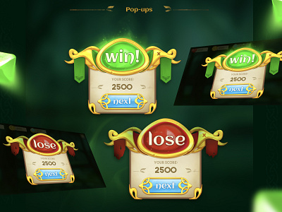 Game Win, Lose pop-ups art button cardgame celtic digitalart fantasy game gameart gameicon gameui illustration lose pop up ui win